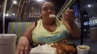 SSBBW Monika Mynx is eating Asian food and drinking soda no audio
