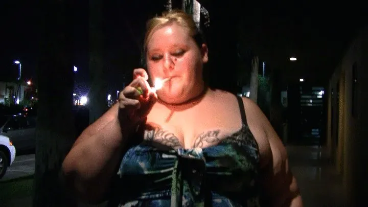 BBW Lola Love Bug and Airabella in dresses is smoking on the patio watch them light her cigarette and blow smoke