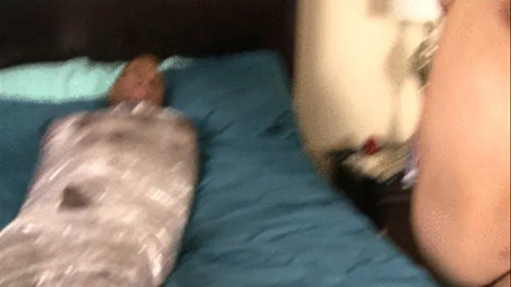 BBW Monika Mynx is teaching skinny black man Max a lesson and smothering him and planking his body while wrapped in plastic wrap