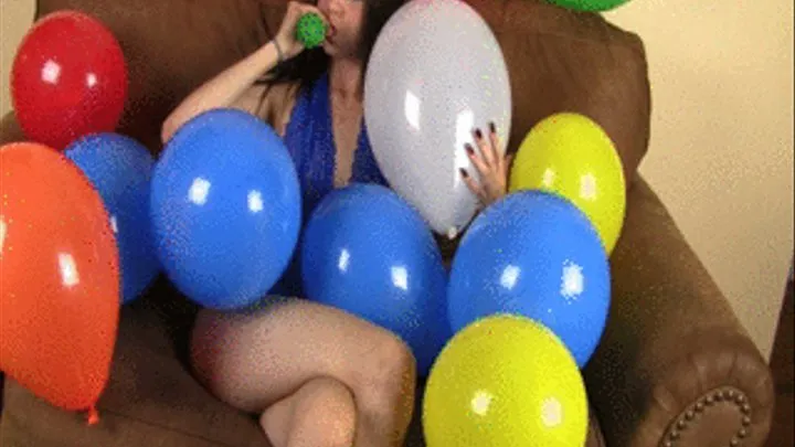 Six Foot skinny chick blowing up and popping balloon and crushing them in her boots.