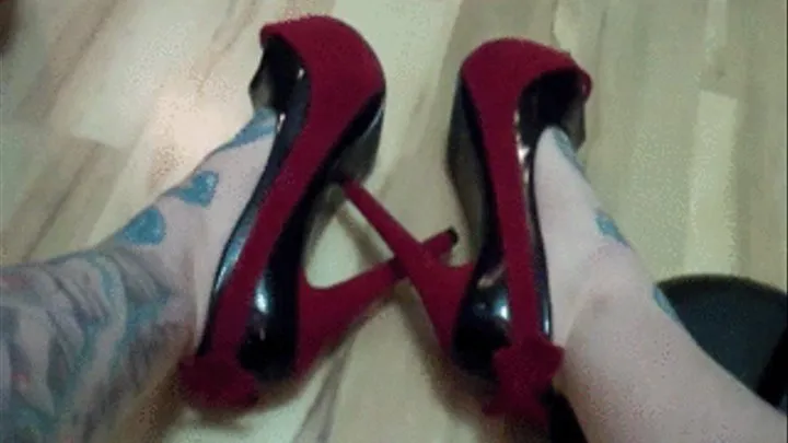 Velvet Peep Toe Heels & Barefoot Tease