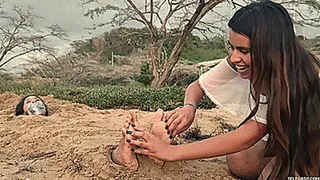 Sand Buried For Foot Tickling!