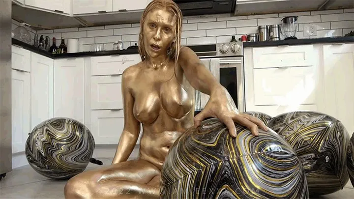 Gold body paint and mylar balloons JOI [ ]