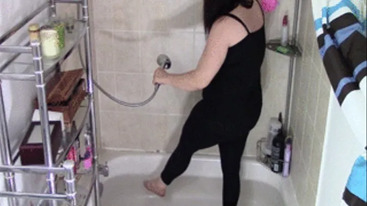 Shower In Black Tank and Tights