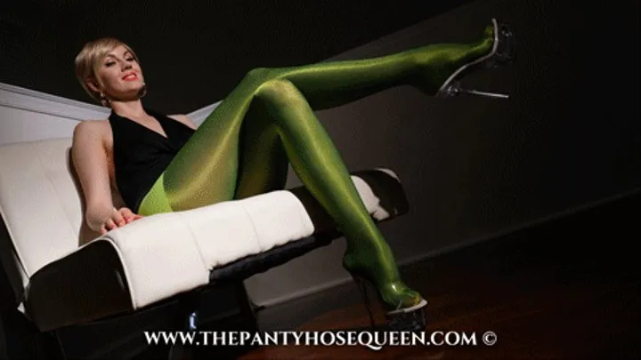 Modeling Music Legs Shiny Metallic Neon Green Pantyhose Tights