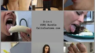 3-in-1 Vore Bundle: 43 Mouth Watering minutes of Belly Bursting action with Nikki Brooks, Indica Jane and Cali Logan