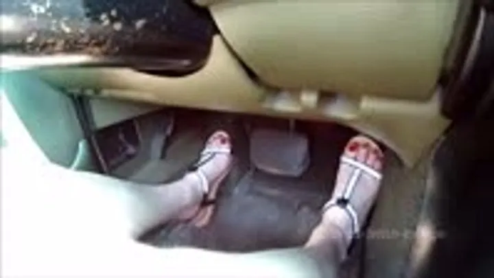 Diana driving her mercedes in flats sandals 1