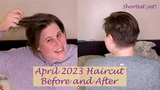 April 2023 Haircut Before and After | Asymmetrical Short Pixie Cut | Brunette | Clara Crisp