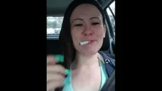 vicki peach in the car with michelle moist smoking