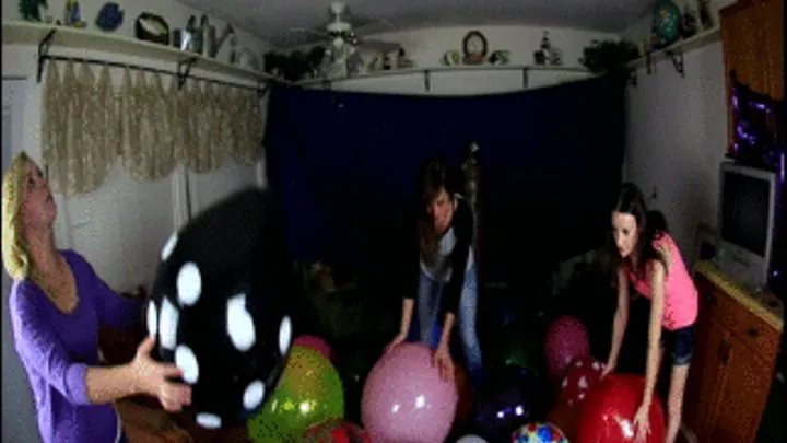 Rhiannon, Natasha, and Ravyn's Multi Popping Balloon Fun