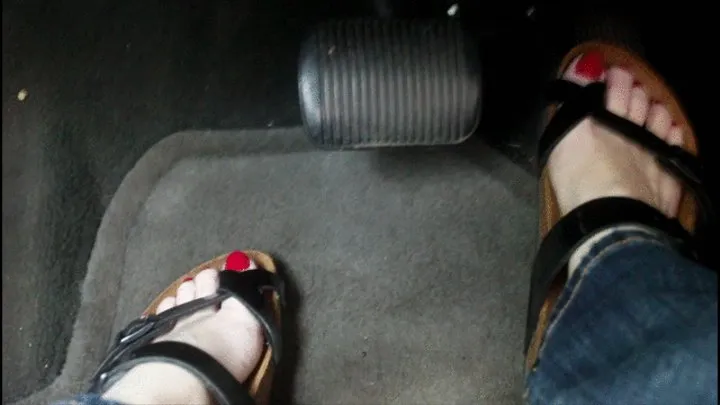 Pedal Pumping in Red Nails, Jeans, and Birkenstocks