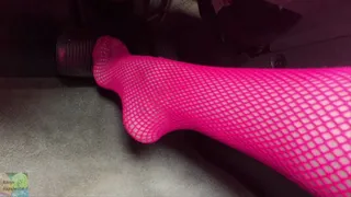 Ravyn Drives in Pink Fishnets