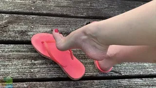 Summer Pink Flip Flop Dangling and Barefeet