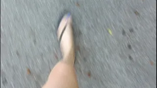 Driving with Blue Matte Nails in Flip Flops