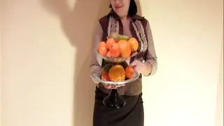 Waitress masturbating with fruit.