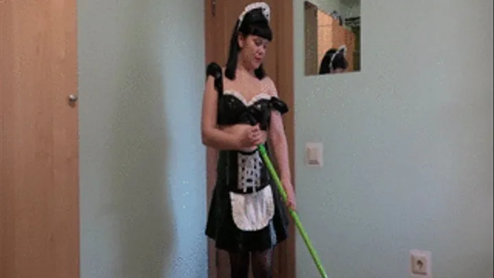 The maid mopping the floor and then masturbating her ass mop.