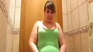 beautiful, fat girl with hairy by a pussy, pissing in a cup
