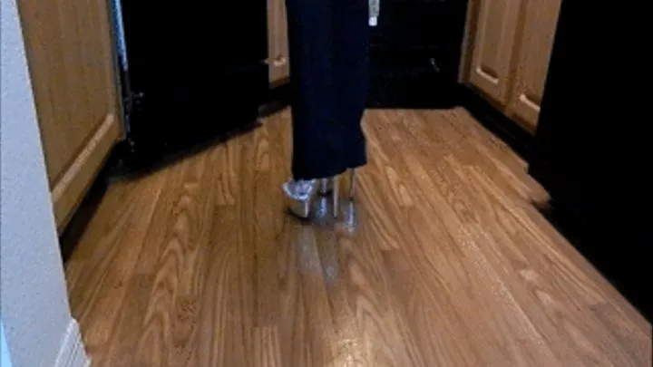 Voyeur Silver Heels on Hardwood Floor in Jeans