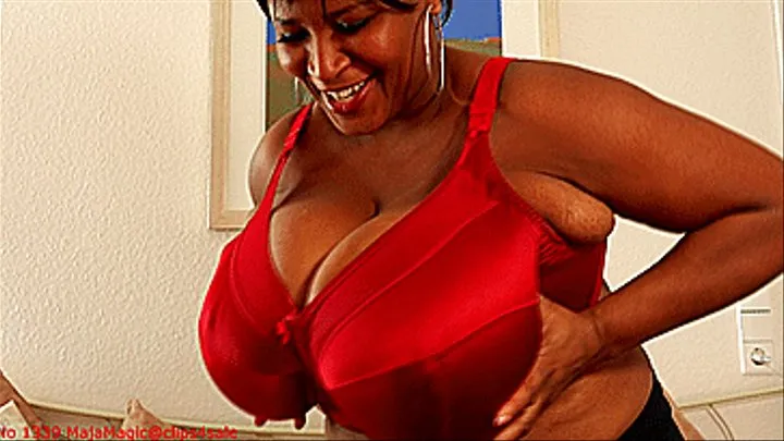 Maja meets Pam Part 87 - Busty Pam tries on a Sexy Red Satin Bra - Alternate Version ( Clip No 1339