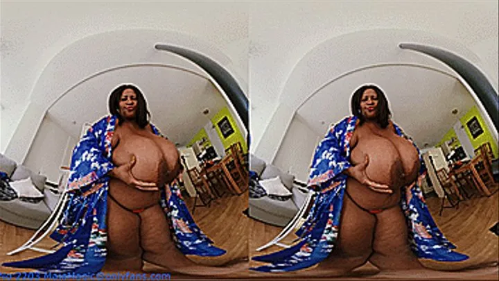 VR180 3D - Pam's Big Tits in a Blue Satin Dressing Gown (Clip No 2204 - )