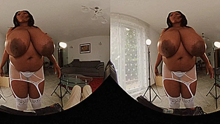 VR180 3D - Big Boobs Bouncing in a white Lingerie Dress (Clip No 2694