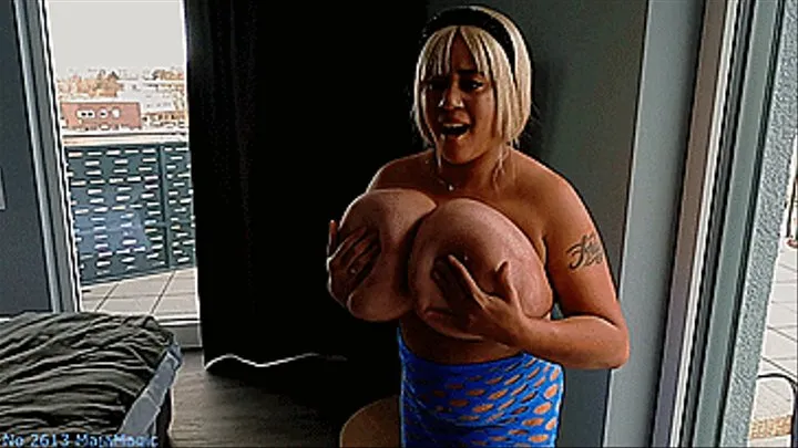 Maja meets Roxi Part 12 - Big Bobs Bouncing in a Blue Mesh Dress (Clip No 2613 - )