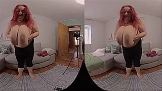 VR180 3D - Sunniva's Big Breasts in a tight Beige Pullover (Clip No 2594 - 6K )