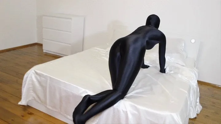 Black Zentai Girl in the White Bedroom