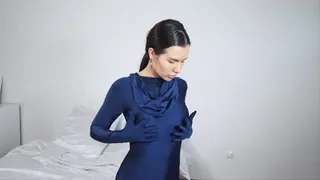 Polina in Deep Blue Zentai Suit