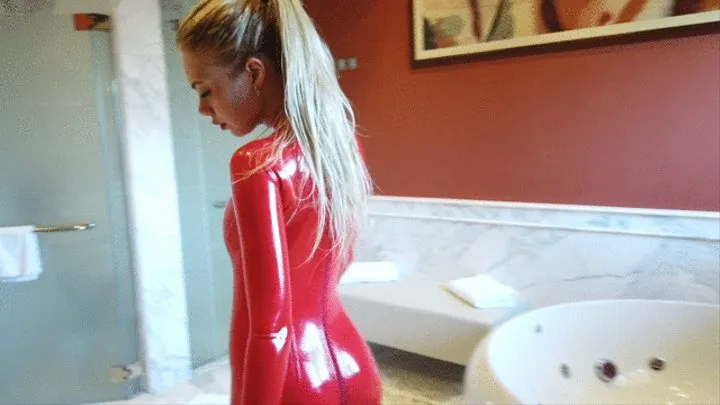 Masha in Red Latex in the Bathroom