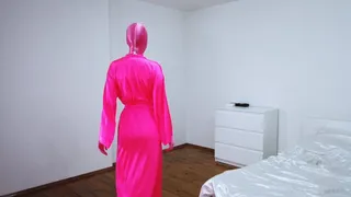 Pink Zentai Girl in the White Bedroom