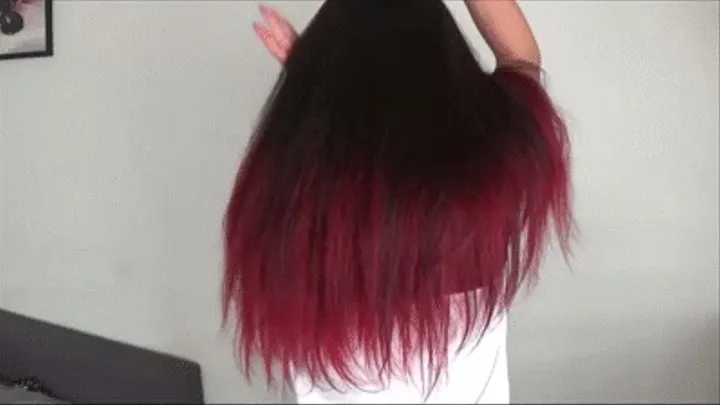 Lond red hair drying