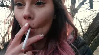 Windy smoking in forest