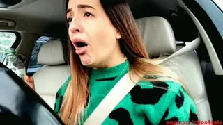 Puking and burping girl in car