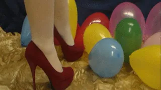 Balloons with red heels, and white stockings.