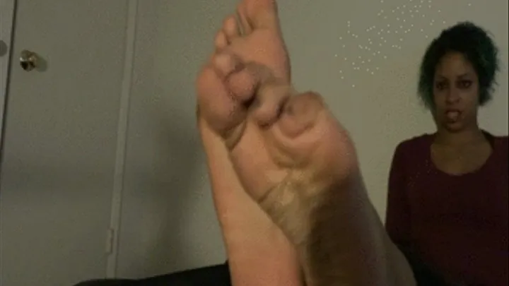 Size 10.5 Cuban feet part 2, Cara rubs her big feet over a man's crotch! (tickling, POV close up and pre footjob tease)