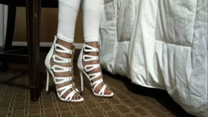 ♛ WHITE High Heels Walk and Pose