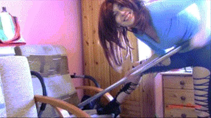 Vacuuming under armchair tights, stockings, socks