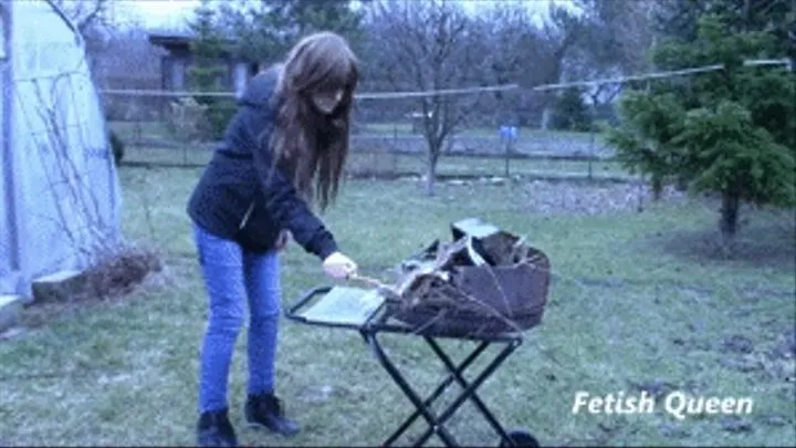 Fire burn on the grill and wood and paper