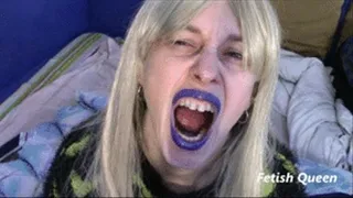 Yawning With Purple Blue Lipstick