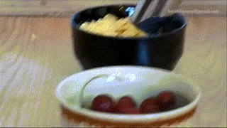 Vacuuming cherry, mozzarella, cappuccino, cornflakes