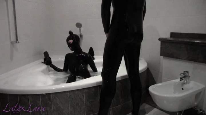 Latex Lara taking a bath with Latex Ken part 2