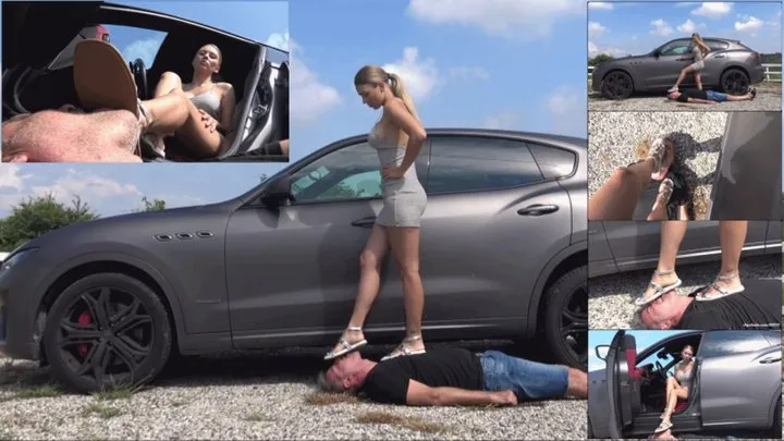 GABRIELLA - I don't want to get dirty my new car - Dirty soles licking, trampling and throatstanding with sandals