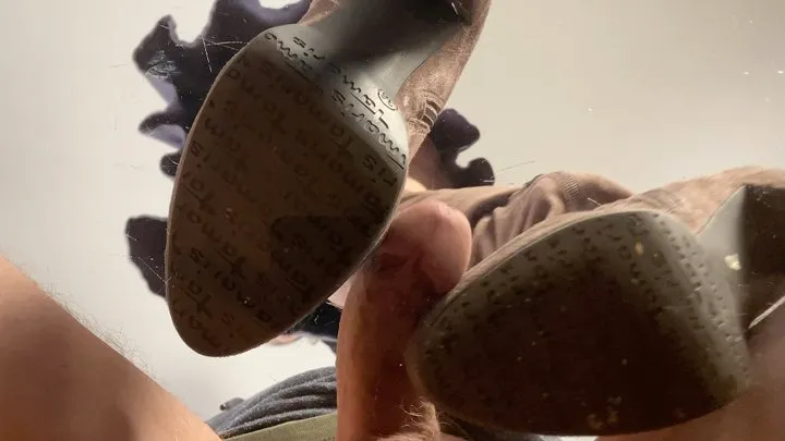 A Shoejob Dream in Overknees - POV - Underglass Bootjob Views- CBT and Calf Humping