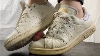 A Shoejob in well worn Adidas Sneakers and sheer nylons - CBT and cockcrush in Adidas Stan Smith shoes - POV Views - slave