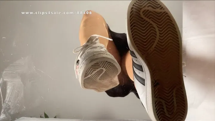 A Crushing Dream in Adidas Superstars - egg and cinnamon rolls crush, POV and underglass views - sneakerfetish