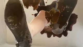 A Shoefetish Crushing clip - Underglass and POV views on black heels and white nylons - foodcrush underglass scenes included