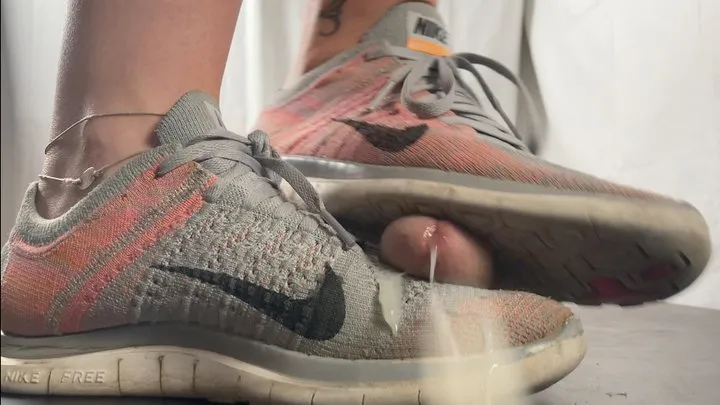 A Shoejob with no mercy - CBT and Cocktrampling in very well worn Nike Free sneakers - slave