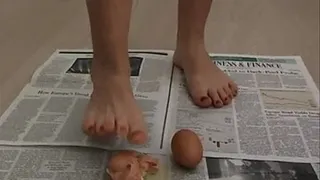 Crushing eggs with barefoot