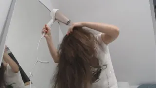 wet to dry brunette long hair | hair drying |